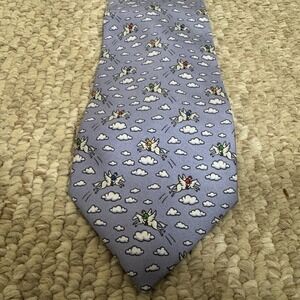 Hermes Silk Tie Violet Pegasus Flying Horse Cloud Pattern 100% Silk France